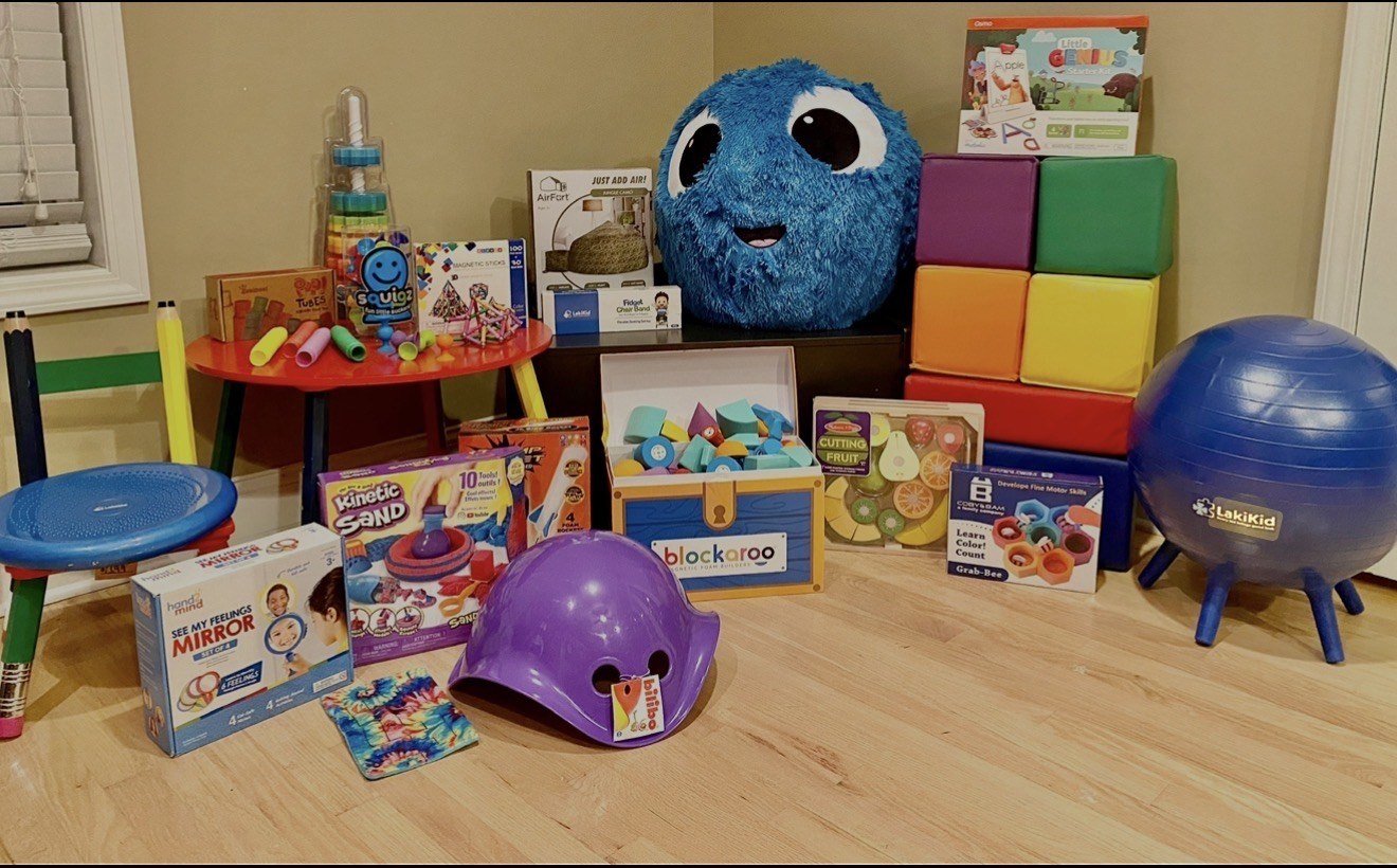 Display of children's sensory, learning and motor-skill products.